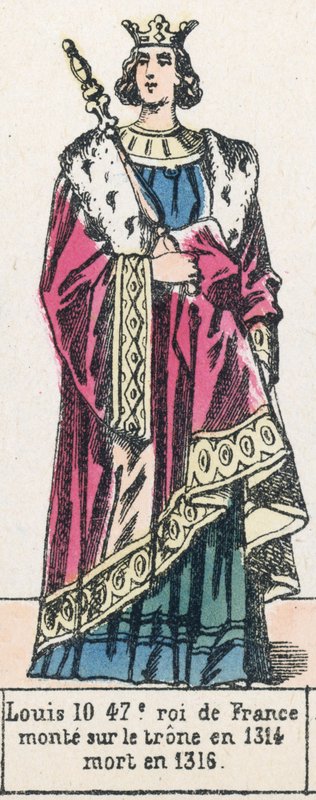 Ludvig 10, 47. konge af Frankrig, besteg tronen i 1314, døde i 1316 (farvestik) af French School