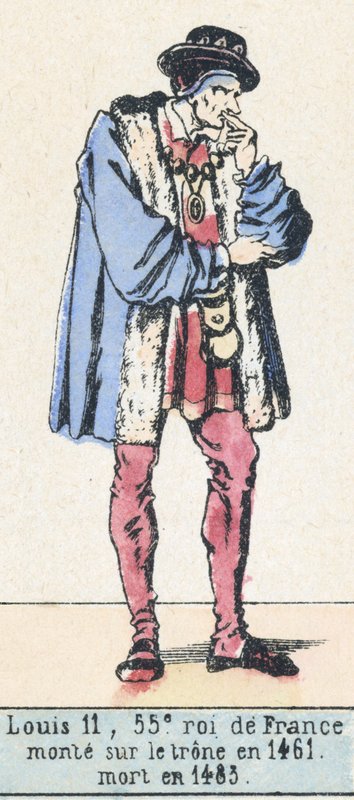 Ludvig 11, 55. konge af Frankrig, besteg tronen i 1461, døde i 1483 (farvestik) af French School