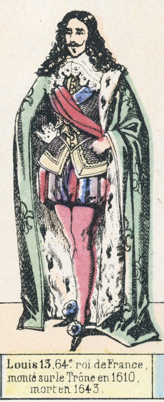 Ludvig 13, 64. konge af Frankrig, besteg tronen i 1610, døde i 1643 (farvet indgravering) af French School