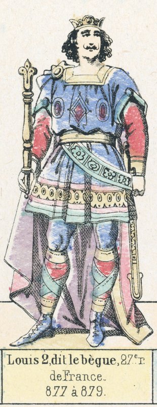Louis 2, dit le begue, 27. konge af Frankrig, 877 til 879 (farvegravering) af French School