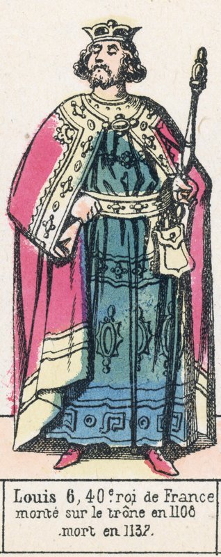 Ludvig 6, 40. konge af Frankrig, besteg tronen i 1108, døde i 1137 (farvestik) af French School
