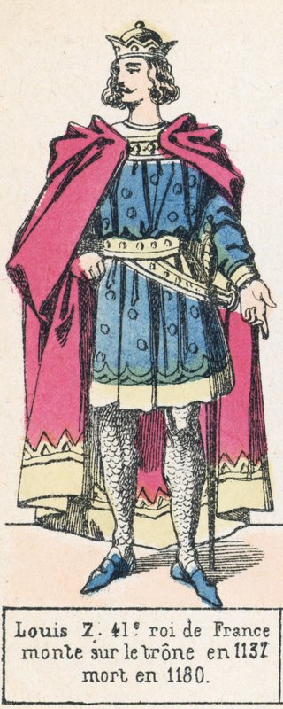 Ludvig 7, 41. konge af Frankrig, besteg tronen i 1137, døde i 1180 (farvet indgravering) af French School