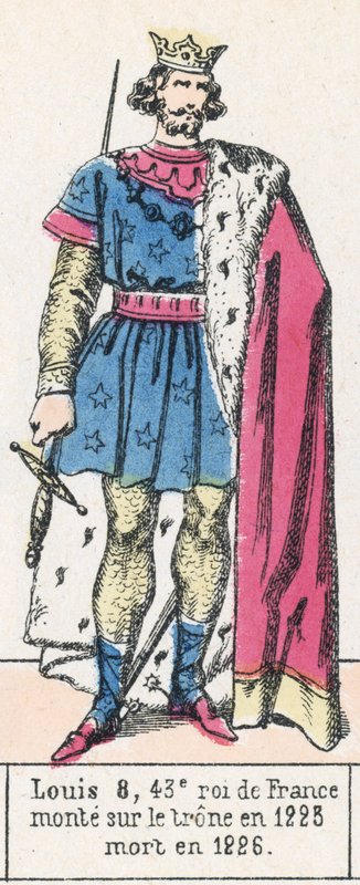 Ludvig 8, 43. konge af Frankrig, besteg tronen i 1223, døde i 1226 (farvet indgravering) af French School