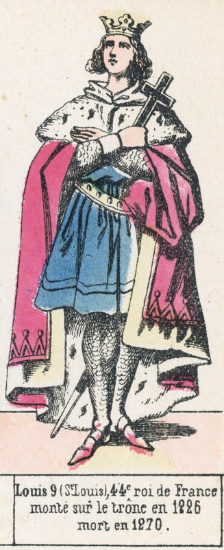 Louis 9 (St. Louis), 44. konge af Frankrig, besteg tronen i 1226, døde i 1270 (farvestik) af French School