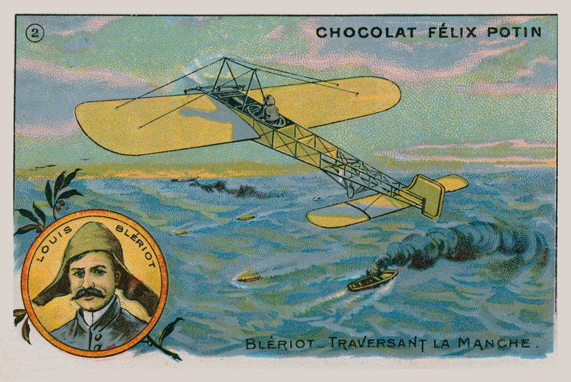 Louis Bleriot lavede den første flyvning over Den Engelske Kanal i et fly, der er tungere end et fly, 1909 af French School