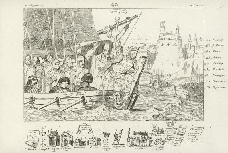 Louis IX of France leading the attack on Damietta, Egypt, 7th Crusade, 1249  af French School