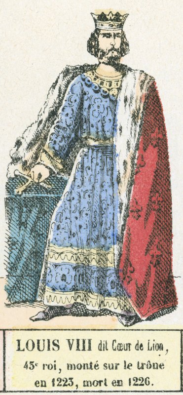 Louis VIII dit Coeur de Lion, 43. konge, besteg tronen i 1223, døde i 1226 (farvegravering) af French School