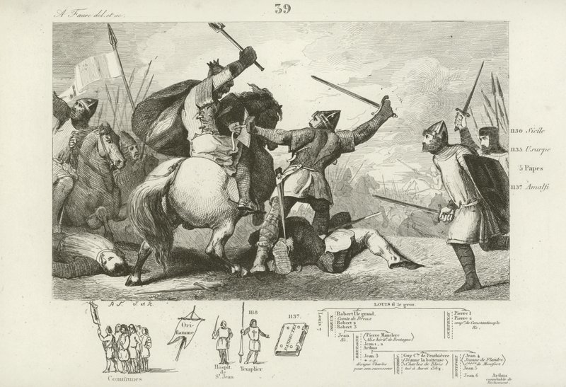 Louis VI of France fighting the English at the Battle of Brenneville, 1119.  af French School