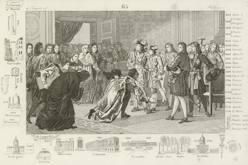 Louis XIV presenting his grandson, Philip V, to the Spanish envoys, as their new king, 1700  af French School