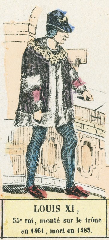 Ludvig XI, 55. konge, besteg tronen i 1461, døde i 1483 (farvestik) af French School