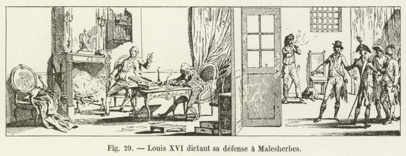Ludvig XVI dikterer sit forsvar til Malesherbes af French School