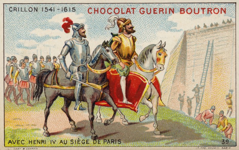 Louis des Balbes de Berton de Crillon, fransk soldat, med kong Henrik IV ved belejringen af ​​Paris (chromolitho) af French School