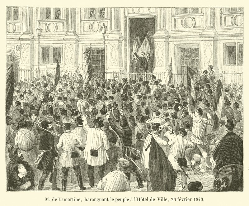M de Lamartine, fortaler folket på Hôtel de Ville, 26. februar 1848 af French School