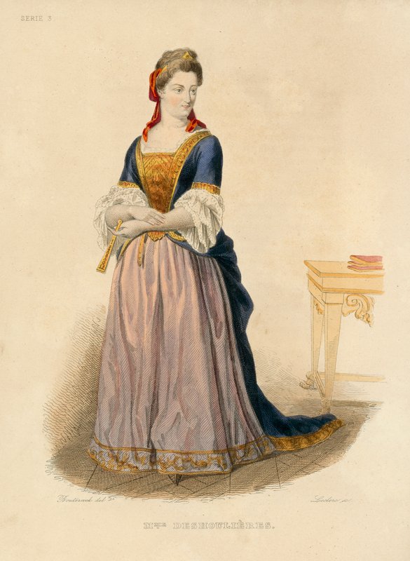 Madame Deshoulieres (farvet gravering) af French School
