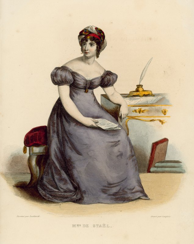 Madame de Stael (farvet gravering) af French School
