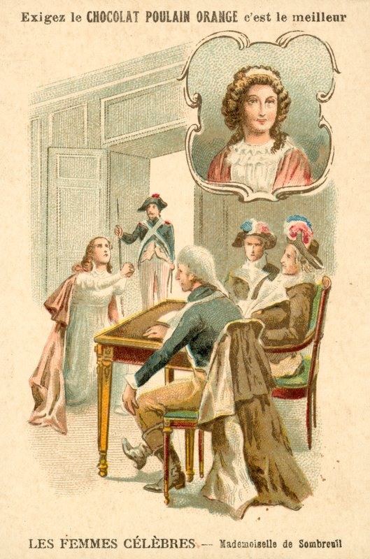 Mademoiselle de Sombreuil, den franske revolution (chromolitho) af French School