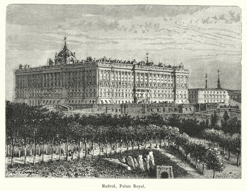 Madrid, Palais Royal (gravering) af French School