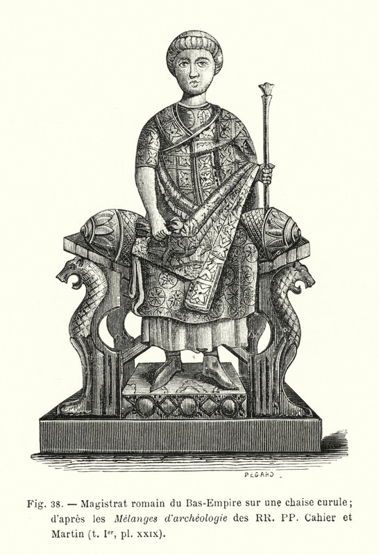 romersk magistrat i det nedre imperium på en curulestol; efter Melanges d
