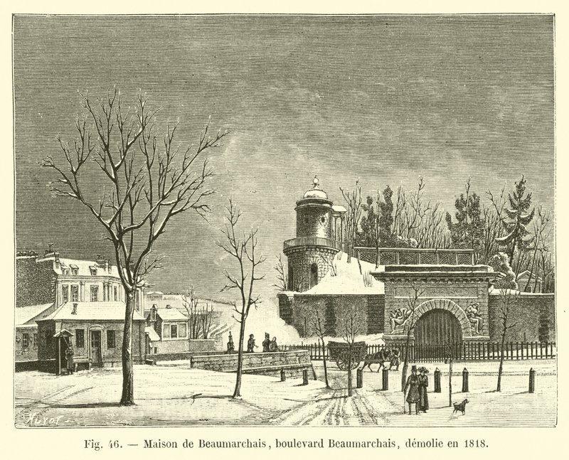 Maison de Beaumarchais, boulevard Beaumarchais, revet ned i 1818 af French School