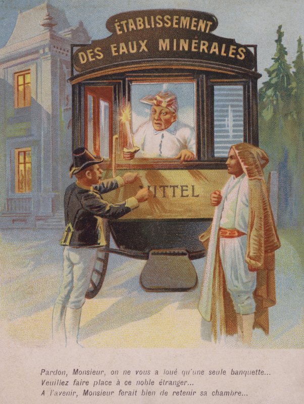 Mand bliver bedt om at dele sit værelse med en fremmed (chromolitho) af French School