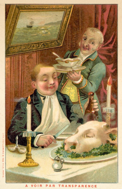 Mand spiser aftensmad (chromolitho) af French School