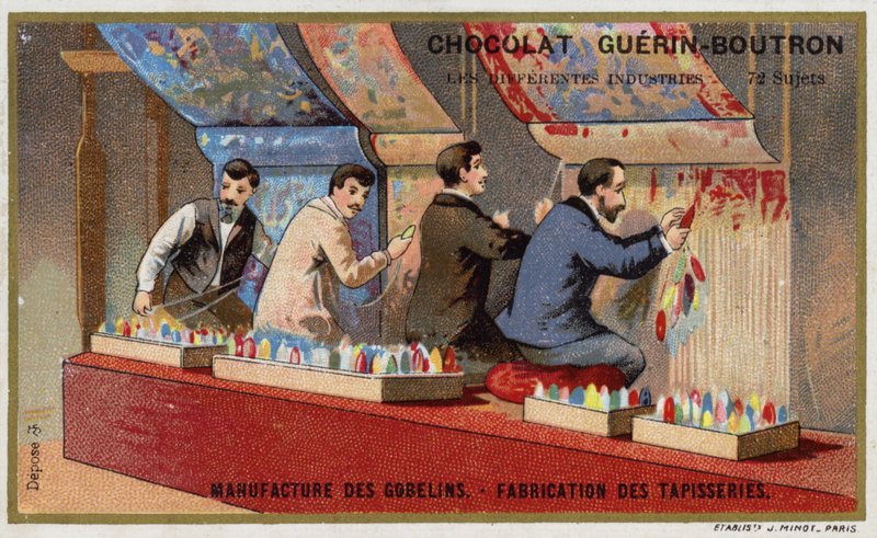 Fremstilling af gobeliner på Gobelins Manufactory (chromolitho) af French School