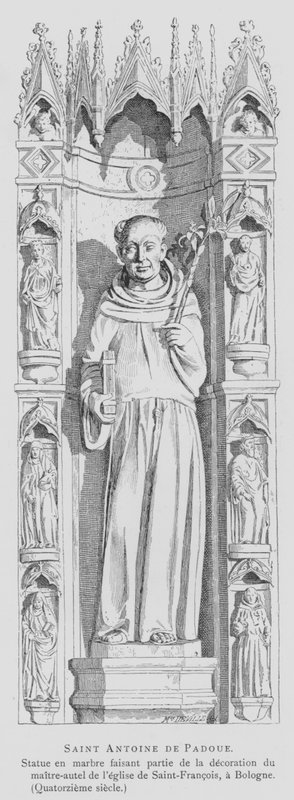 Marmorstatue af Sankt Antonius af Padua, Sankt Franciskus basilika, Bologna, Italien (litho) af French School