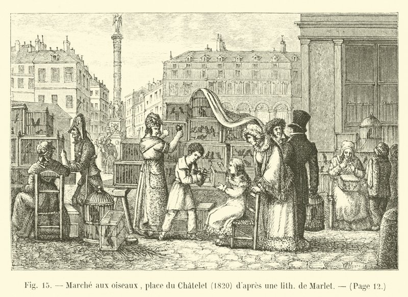 Fuglevandring, place du Chatelet, 1820, efter en lith af Marlet af French School