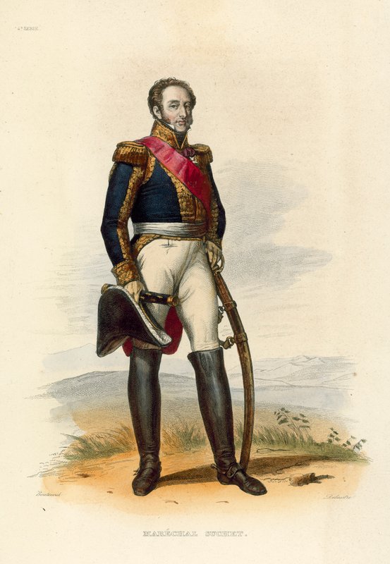 Marechal Suchet (farvet gravering) af French School