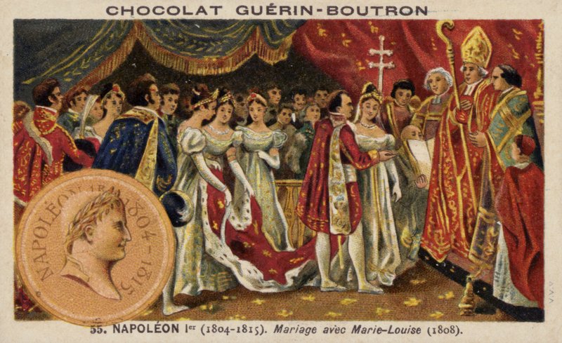 Ægteskab mellem Napoleon og Marie Louise af Østrig (chromolitho) af French School