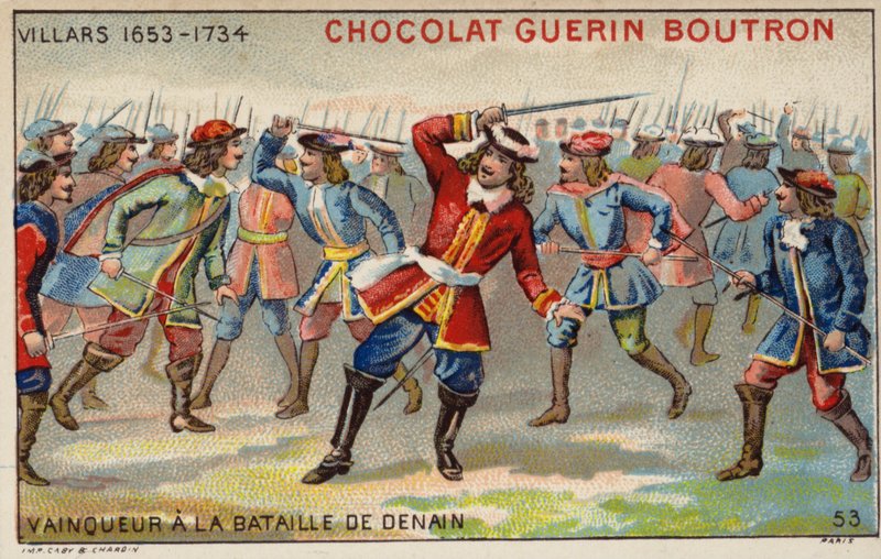Marshal Villars vinder slaget ved Denain (chromolitho) af French School