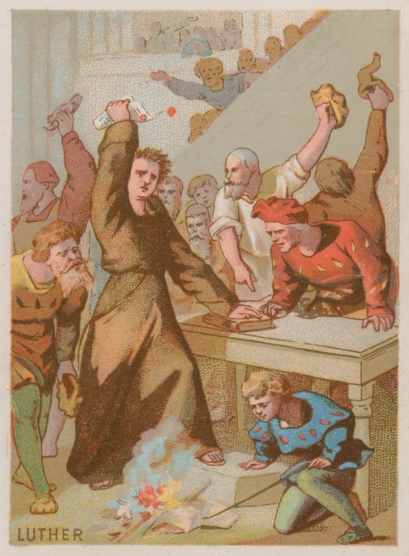 Martin Luther brænder den pavelige tyr og forbyder hans værker af French School