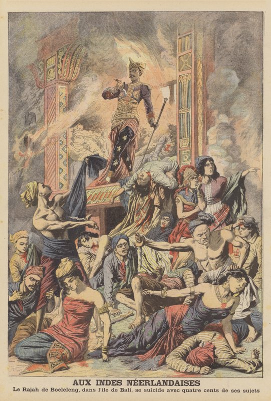 Masseselvmord i Hollandsk Ostindien (farve litho) af French School