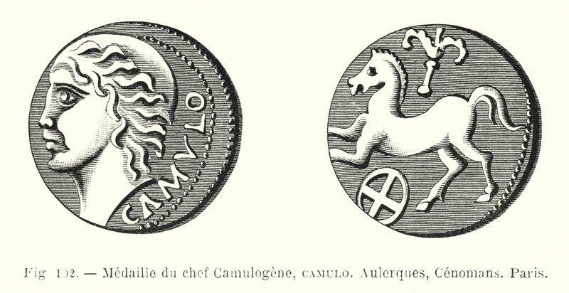 Medalje af Chief Camulogene, Camulo, Aulerques, Cenomans, Paris (gravering) af French School