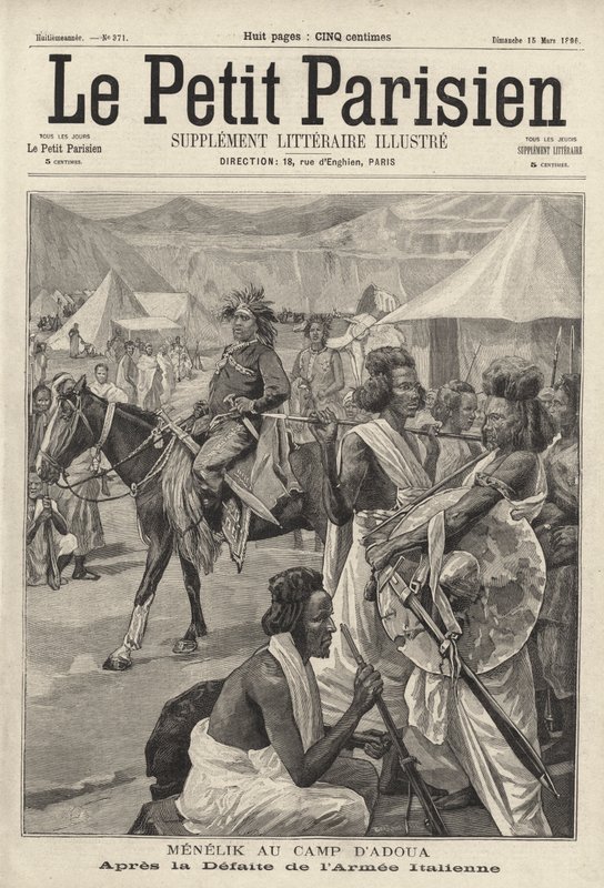 Menelik II, kejser af Etiopien, i lejren Adwa efter den italienske hærs nederlag i den første italiensk-etiopiske krig af French School