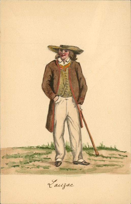 Herredragt fra Lauzach, Morbihan (farvelitografi) af French School