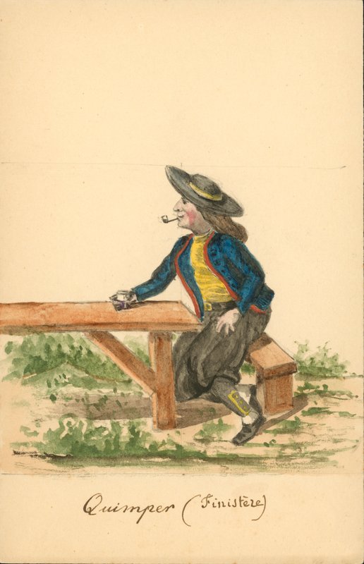 Herredragt fra Quimper, Finistere (farvelitografi) af French School
