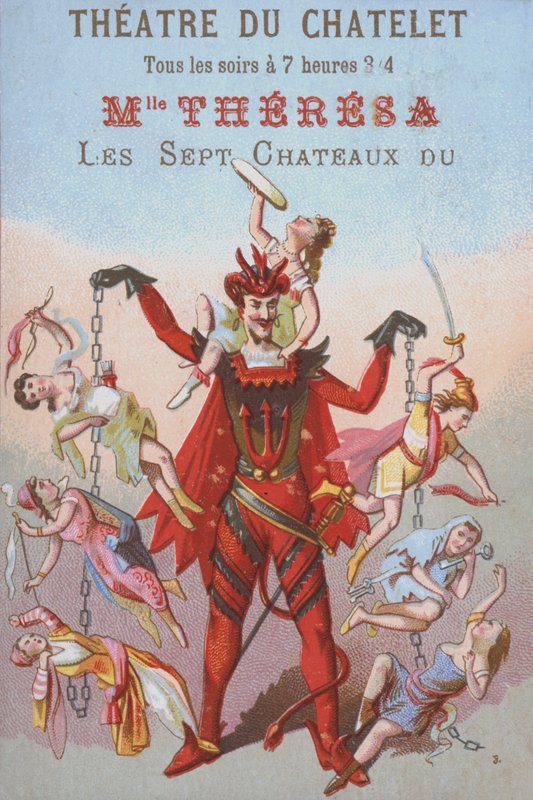 Mephistopheles dingler mænd og kvinder i lænker (farve litho) af French School