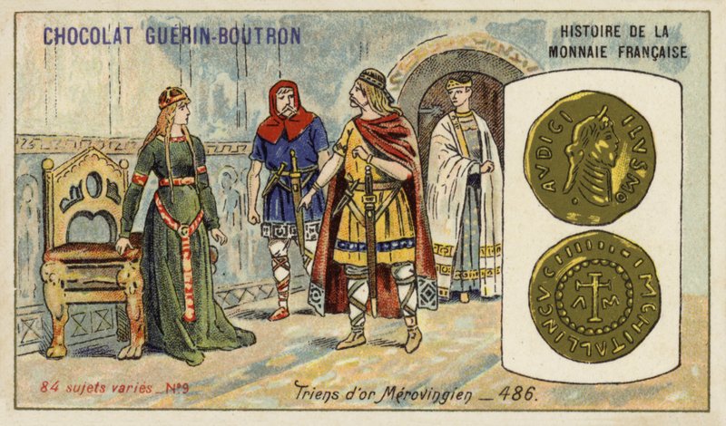 Merovinger guldtriens, 486 (chromolitho) af French School