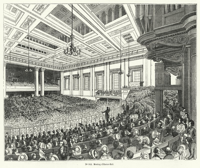 Møde i Anti-Corn Law League i Exeter Hall, London af French School