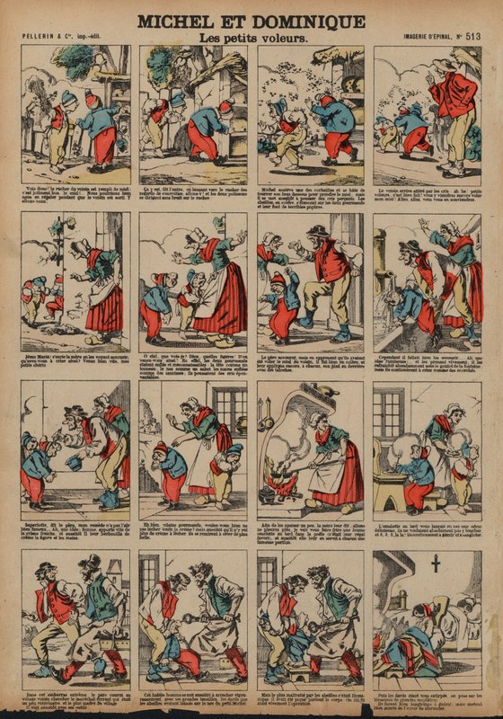 Michel og Dominique, de små tyve (farvet indgravering) af French School
