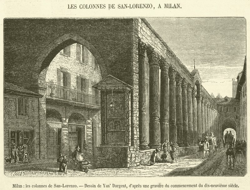 Milano, søjlerne i San-Lorenzo (gravering) af French School