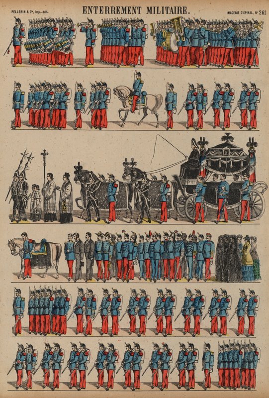 Militær begravelse (farvet gravering) af French School
