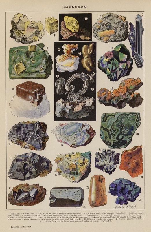 Mineraler (farvelitografi) af French School