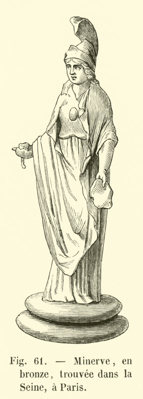 Minerve, i bronze, fundet i Seinen, Paris (gravering) af French School