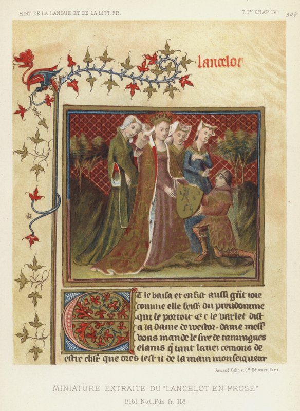 Miniature ekstraheret fra Lancelot i prosa (farve litho) af French School