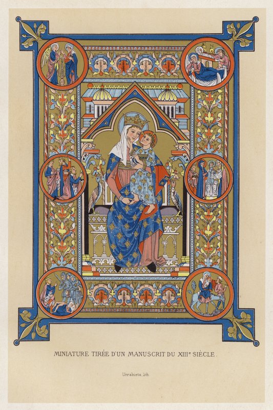 Miniature fra et manuskript fra det 13. århundrede (chromolitho) af French School
