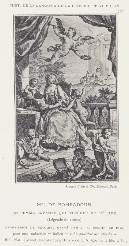 Mme De Pompadour, Som en lærd kvinde, der tager sig af studiet, Legend of Time (litho) af French School