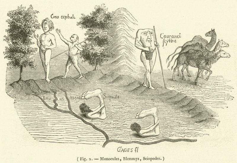 Monocules, Blemmys, Sciopodes (gravering) af French School