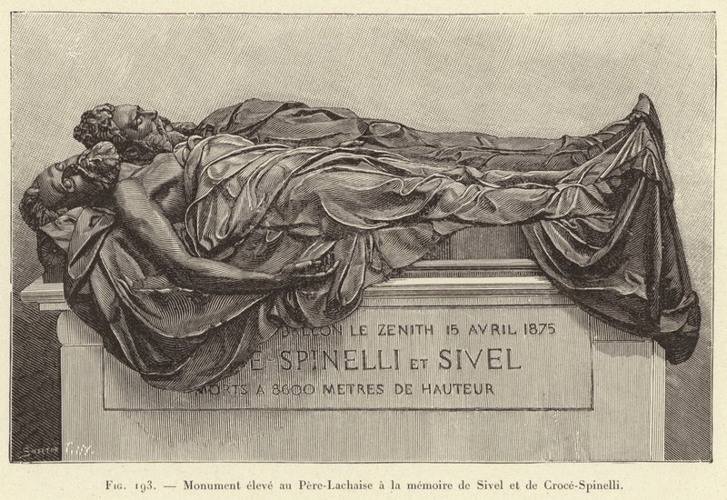 Monument rejst ved Pere-Lachaise til minde om Sivel og Croce-Spinelli (gravering) af French School
